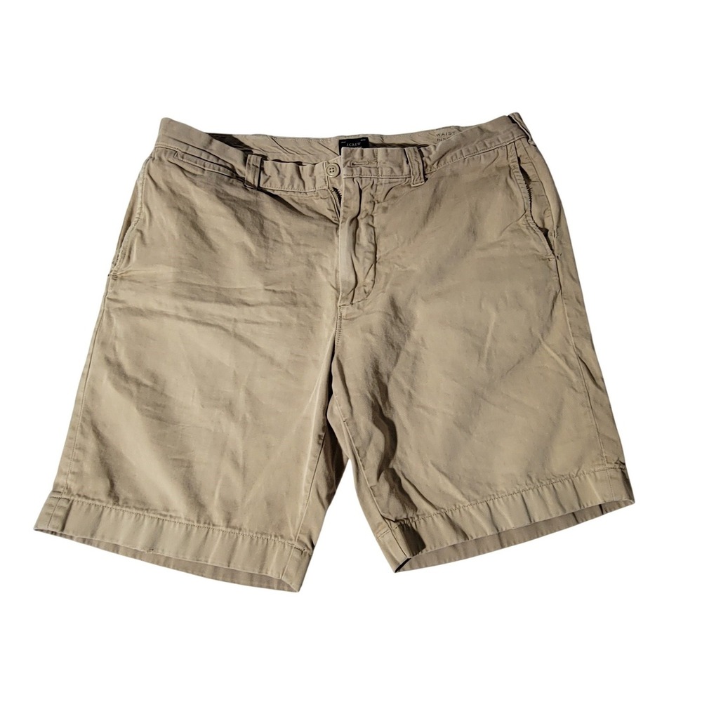 J.Crew Stanton Chino Shorts Mens 34 Khaki Tan 9 Inch Inseam Cotton Twill JC
